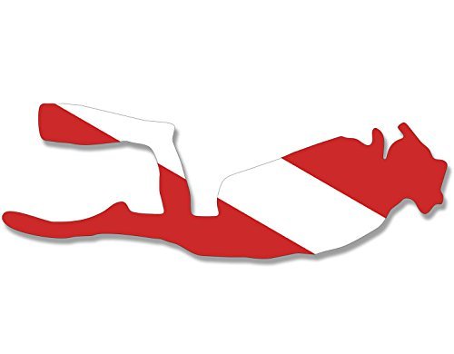 Right Facing Scuba Diver Shaped Dive Flag Sticker (Funny Diving Down Waterproof Vinyl Decal for car Boat or Boat (2 x 6 inch)