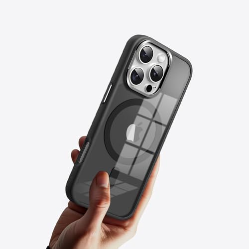 Image of KARWAN️Translucent Hybrid Case with Metal Ring Phone case Cover for iPhone 16 Pro Max |Compatible with N52 Strong Magnets Mag| Wireless Mag-Safe Charging -(Black)
