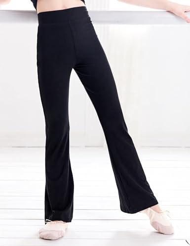 Phoeswan Girl's Leggings High Waisted Flare Leggings Pants, Cotton Black Bell Bottoms for Girls, Full Length Jazz Dance Pants2