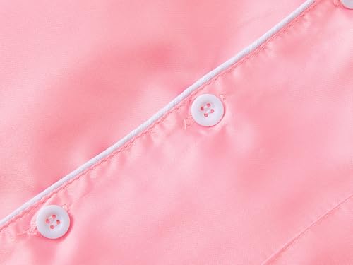 Tebbis Satin Pajamas for Girls - Neon Pink Cute Silky Long Sleeves & Pants Sleepwear PJ Set Size 6/7-163