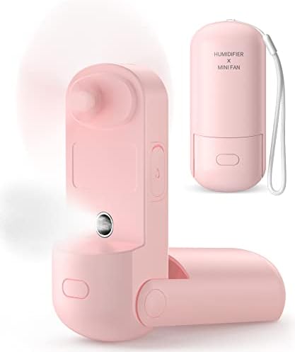 HonHey Handheld Fan Misting Fan, 3 in 1 Hand Fan, Portable Mini Fan with Rechargeable Battery Operated and 3 Adjustable Speed[6-13-20 Working Hours], Foldable Personal Fan for Girls Women Travelling (Pink)