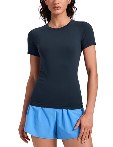 Image of CRZ YOGA Seamless T-Shirt Hip Length | Training, Chafe-Free, Slim Fit, Raglan Sleeves, Mesh Vents, Workout, Short Sleeve Tops for Women