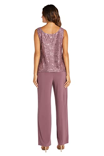 Image of R&M Richards Plus Size Women's 3 Piece Scalloped Sequin Lace Pant Suit - Mother of The Bride Outfit (Dark Rose, 18)
