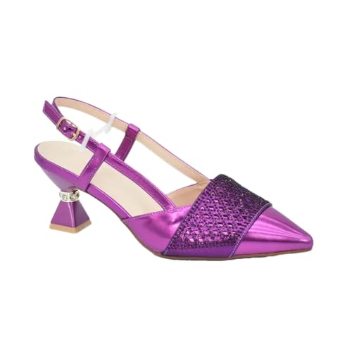 Conjunto de zapatos y bolsos a juego para mujer decorados con zapatos de fiesta de diamantes de imitación y bolso a juego, Un par de zapatos morados, 41.5 EU