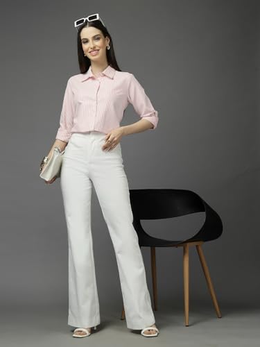 Image of Style Quotient Women Gray and White Cotton Stripe Smart Casual Shirt