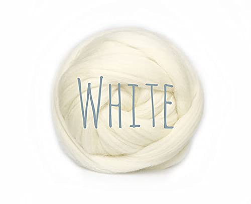 Colorful Passions Merino Wool Roving Oeko-TEX Certified Chunky Yarn Arm Knitting Felting Spinning Weaving Macrame 26-28 Microns EU Suppliers White 100g (0.22lb) โ image 1