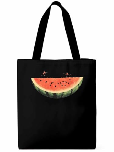 Canvas Tote Bag, Vintage Watermelon Print Aesthetic Canvas Tote Handbags for Women Shoulder Bag,