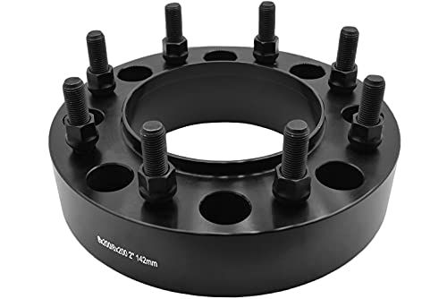 1 Pc 8x200 MM 2 Inch Thick Black Hub Centric Wheel Adapters 2" 142 MM Hub M14x1.5 Compatible With Ford 2005-2020 F-350 Dually