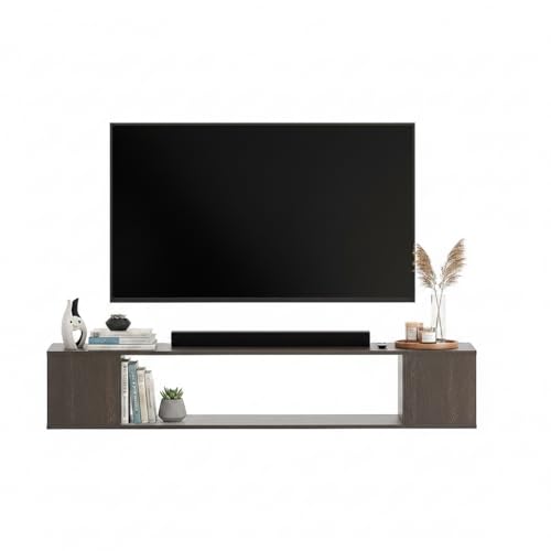 Image of FURNEASER Ether Modern Wall Mounted TV Unit with Floating Shelf | Wooden TV Entertainment Unit for Living Room | Engineered Wood Media Console for 43,50, 55 to 65 Inch TV (Wenge)