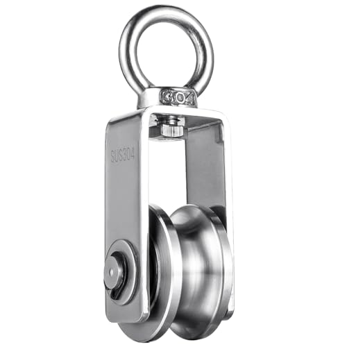 Image of Serplex Cable Pulley Wheel 304 Stainless Steel Hoisting Pulley Wheel Smooth Bearing Cable Pulley Wheel with Loop 551lbs High Loading Capacity Hoisting Pulley Wheel for Lifting Mechanism, DIY Crafts