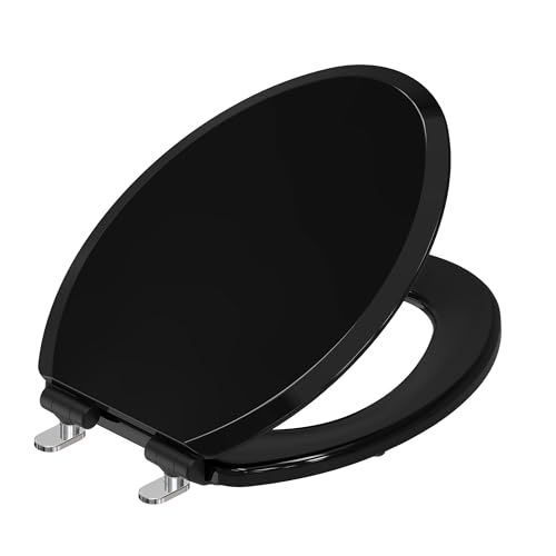 Topseat Pro Elite Heavy-Duty Wood Toilet Seat Elongated Black Magnetic Quick-Release Easy-Clean and Change HushMotion Soft Close StainShield High-Gloss Finish Arch-Tite Secure Fit