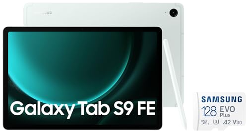 Image of Samsung Galaxy Tab S9 FE 27.69 cm (10.9 inch) Display, RAM 6 GB, ROM 128 GB Expandable, S Pen in-Box, Wi-Fi, IP68 Tablet, Mint EVO Plus 128GB microSDXC