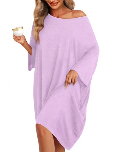 Image of KFUBUO Plus Size Nightgowns for Women Oversized Sleep Tshirts Dress Short Sleeves Sleepwear With Pocket Fit S-5XL