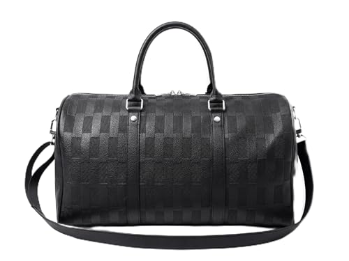 AGVOTK Luxury Black Woven Leather Weekender Duffel Bag – Men Women Travel Carry-On, Large...