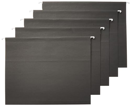 Amazon Basics Hanging File Folders with Adjustable Tabs for Document Organization, Letter Size, 8.5x11 inches, Black, 25-Pack