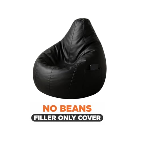 Image of Bean Bag Cover | Ergonomic Gaming Seat, Premium Leatherette, Washable Cover, Durable Double Stitching | Perfect for Lounge & Bedroom Side Mobile Pocket Cover Only No Bean Filler (Black, XL)