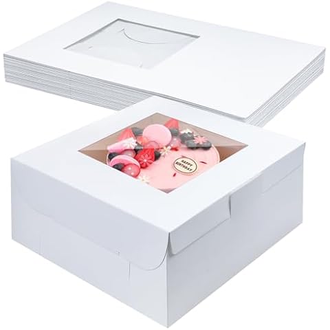 Ireer 10 Pcs 14 x 14 x 6 Inch Cake Boxes with Window White Bakery Boxes Large Pastry Baking Rectangle Cardboard Boxes Window Bakery Boxes Pastry Containers for Cakes Cupcake Cookie Pie Treat Boxes Cover