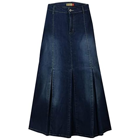 Clove Jeans Women A line Skirt Long Full Ankle Length Maxi Blue Stretch Denim Stone Wash Ladies Plus Size Jeans Skirts U K Size 14 16 18 20 22 24 Cover