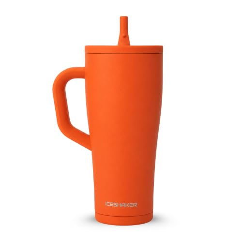 Image of Ice Shaker 32 oz Tumbler with Handle and Straw | 32oz Orange | Cold for 30+ Hours | 2-in-1 Tumbler Shaker Bottle | Odor-Free 32 ounce Bottle for Water, Protein Shakes, Smoothies, Cocktails