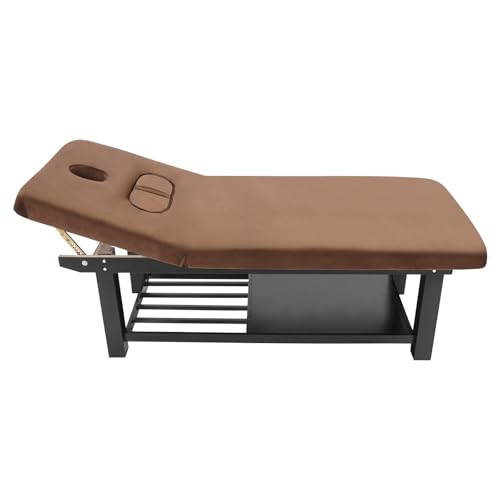 Massage Bed 75 Inch, Stationary Physical Therapy Table, Treatment Table with Removable Headrest, Spa Facial Bed with Adjustable Backrest (Brown)