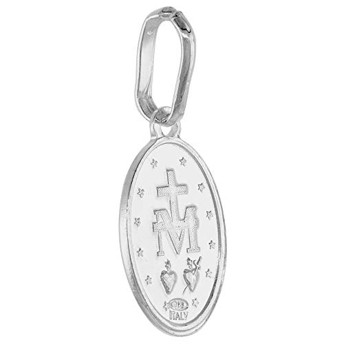 15mm Very Tiny Sterling Silver Miraculous Medal Necklace Oval Virgin Mary Italy 1/2 inch2