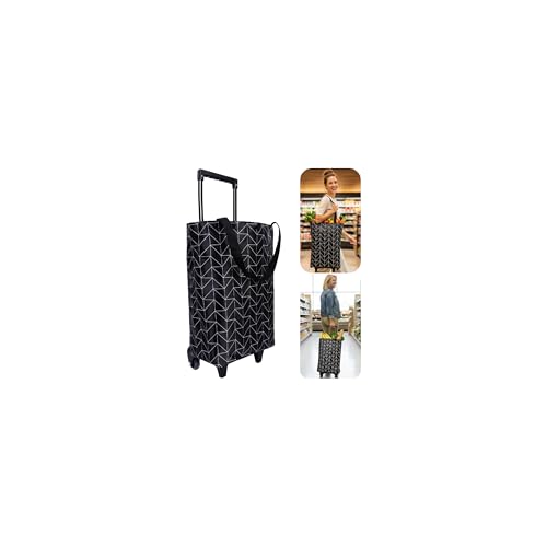 Image of Rolling Shopping Bag, Small Shopping Cart with Wheels,Collapsible Portable Waterproof Tote for Market & Grocery Runs-Gift for Women & Seniors(Black)