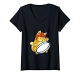 Damen Süße Katze Spielt Rugby Kätzchen Rugby Spieler Kostüm T-Shirt mit V-Ausschnitt