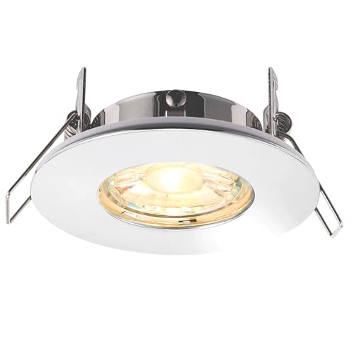 National Lighting SPECULO Ultra Slim Compact Chrome Fire Rated Downlight Recessed LED GU10 Round Spotlight Ceiling Light for Bathroom, Shower, Kitchen IP65 Rated