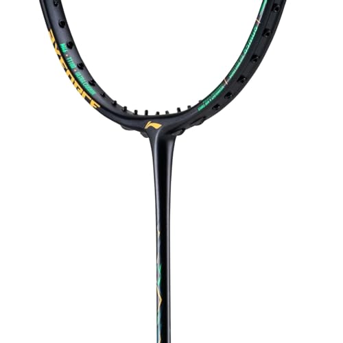 Image of Li-Ning AXForce 100 Badminton Racquet, Unstrung, Storm Green, Carbon Fiber, Head Heavy Power Frame, for Advanced Players (3UG5)