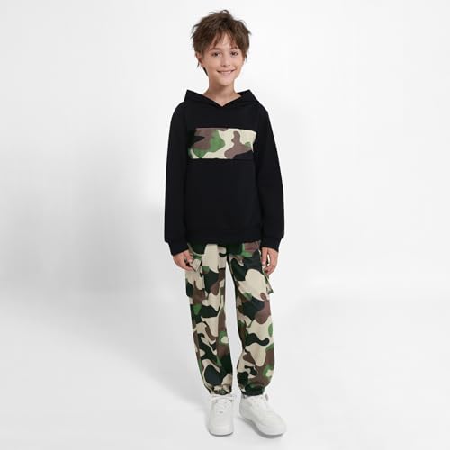 Boys Clothes Colorblock Pullover Hoodie Sweatshirt Tops and Camouflage Sweatpants 2Pcs Fall Winter Outfits Set 6-14 Years3