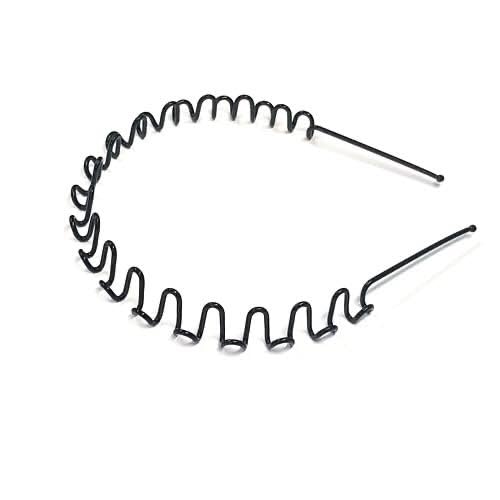 (Pack of 10) Metal Hair Bands for Men & Women, Unisex Black Spring Wave Zigzag Headband, Non-Slip Elastic Sports Hair Hoop, No Pain Comfort Fit Hair Accessories for Sports, Makeup, Daily Wear-image-8