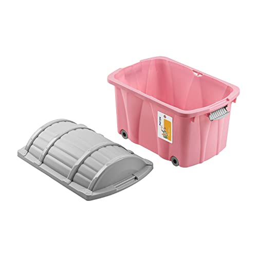PAFEN Piraten Spielzeugkiste 49l mit Rollen - Schatzkiste 58 x 38,5 x 37,5cm - Spielzeugbehälter Aufbewahrungsbox für Kinder Ordnungsbox, Rosa