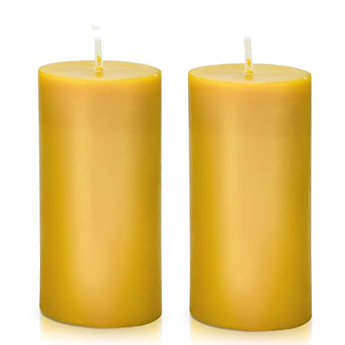 DEYBBY 2x4 inch Natural Beeswax Pillar Candle Set of 2, Smokeless Dripless Pure Organic Beeswax...