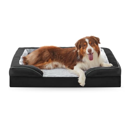 Image of FURTIME Orthopedic Dog Bed for Medium Dogs - Washable Dog Sofa Beds Medium, Supportive Foam Pet Couch Bed with Removable Washable Cover, Waterproof Lining and Nonskid Bottom, Black