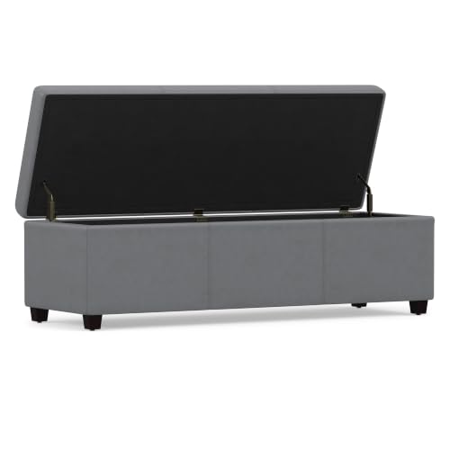 Image of SIMPLIHOME Avalon 54 inch Wide Vegan Leather Storage Ottoman in Stone Grey