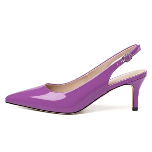 Image of NUMALEO Slingback Heels for Women Pointed Close Toe Kitten Heels Patent Pumps Dress Party Comfy Heeled Sandals Stiletto 2.5 Inch Dress Shoes