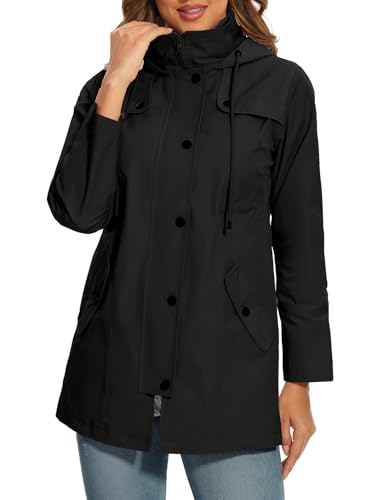 PASUDA Regenjacke Damen Wasserdichte Windbreaker mit Kapuze Lange...
