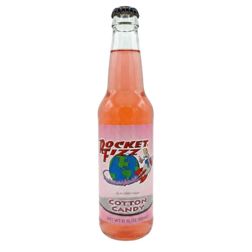 Rocket Fizz Cotton Candy Soda Flavor | Cane Sugar | Craft Soda Pop Drinks | 12 oz in Glass Bottle (Single Bottle)