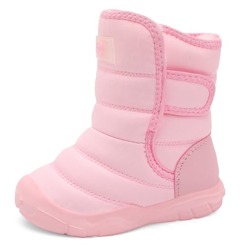 QFH Kids Winter Boots Girls Cold Weather insulated Walking Shoes Water Resistant Non-Slip Toddler Snow Boot Light Pink Size 6.5 Toddler