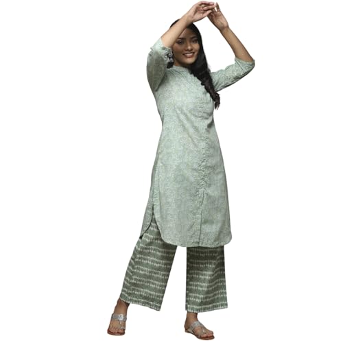 Image of BIBA Women Cotton Straight Printed Suit Set