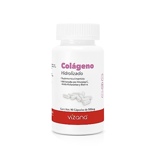 Colágeno, VIZANA NUTRITION | Colágeno Hidrolizado, con Acido Hialuronico, Biotina y Vitamina C en Cápsulas HPMC Vegetarianas (90 Caps-500 mg)
