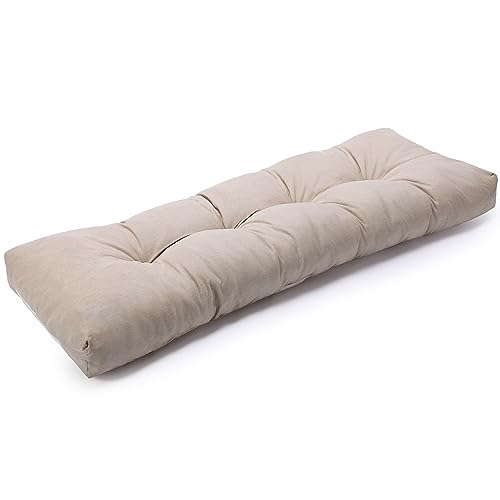 SUNROX LokGrip Non Slip Tufted Memory Foam Bench Cushion, FadeShield Water Resistant Durable Thicken Outdoor/Indoor Bench Seat Pads 54x16x4 inch, Husk Birch