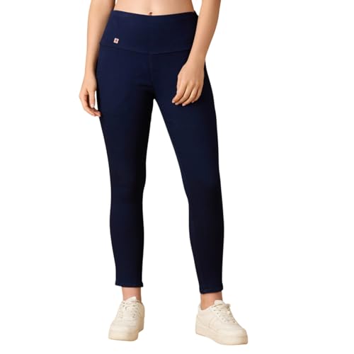 Image of 4FLIES Women's High Waist Slim Fit Jeggings | Super Combed Denim Stretch Ankle-Length Pants with Wide Waistband | Comfortable, Breathable Denim Look Leggings for Casual, & Office Wear