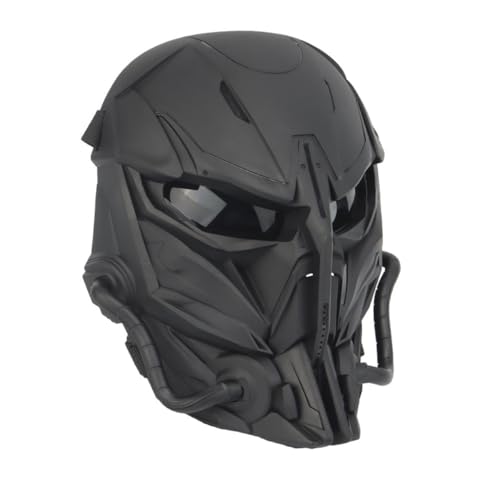 Mikikit Máscara Decorativa de Ciencia Ficción para Disfraz, Facial Completa Ajustable en Negro, Transpirable y Ligera para Juegos al Aire Libre y Actividades Tácticas