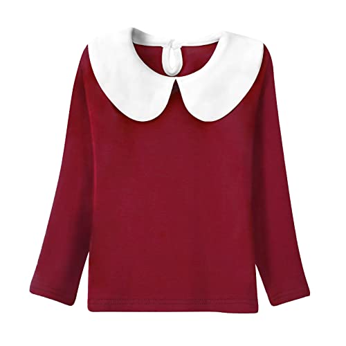 Image of ASHER FASHION Little Girls Peter Pan Collar Blouse Long Sleeve Basic Plain Jersey Tee Shirt