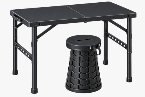 Image of Retractable Folding Table and Stool Set, Portable Camping Folding Table is Lightweight But Stronger with Adjustable Stools, Suitable for Outdoor Picnics, Beaches, Camping etc.