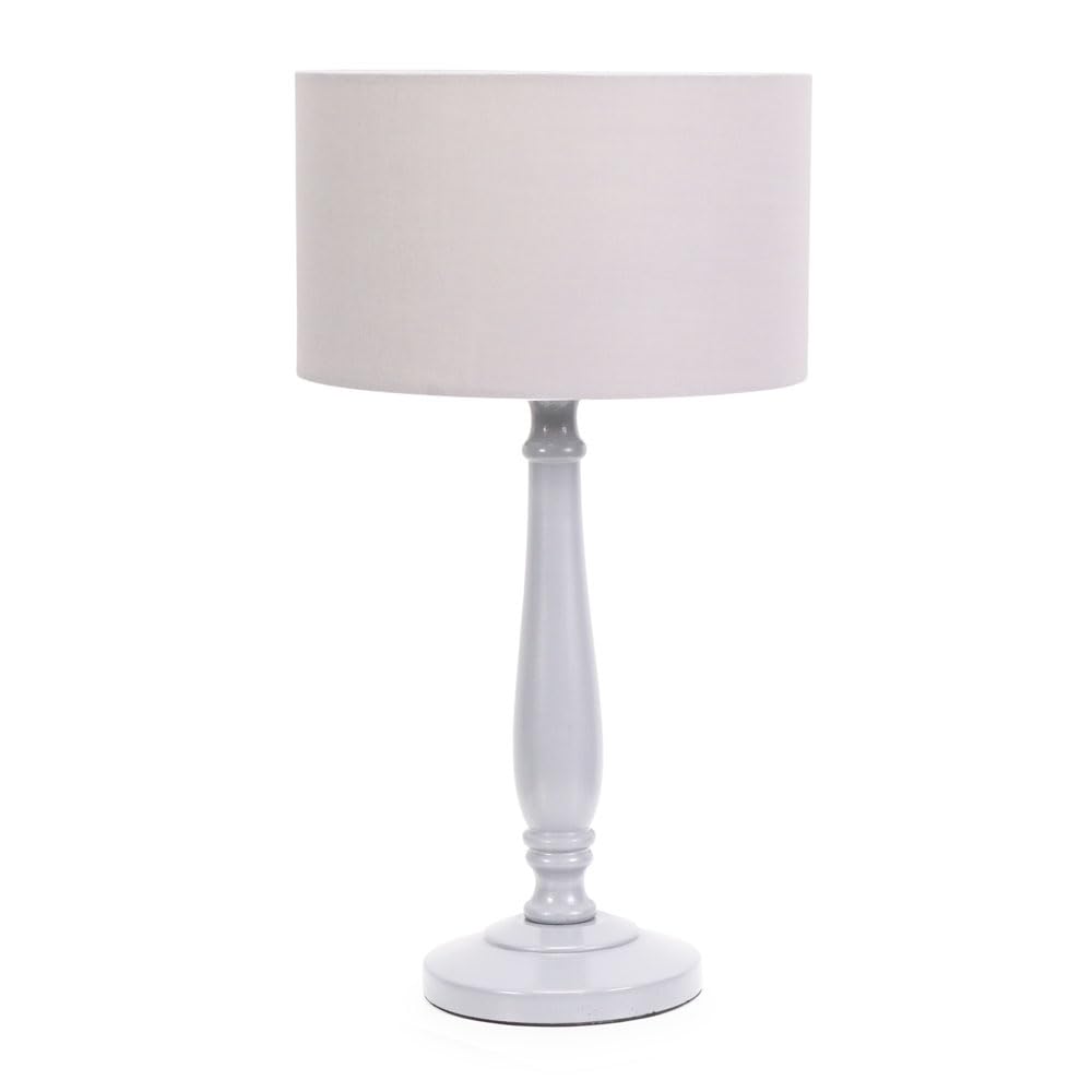 ValueLights | Traditional Grey Wood Candlestick Table Lamp with Grey Fabric Drum Shade for Living Room Bedroom | Table Lamps, Home Décor & Improvement Essential | Included LED Bulb