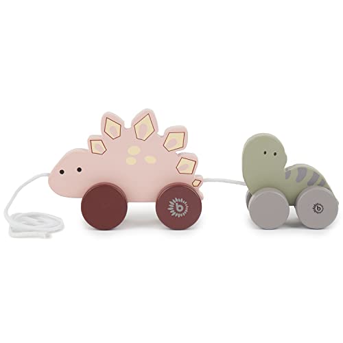Bieco Dinosaures à tirer - Jouet à partir de 1 an - Mignon animal à tirer en bois - Bébé dinosaure à tirer - À partir de 1 an - Jouet en bois - Amis