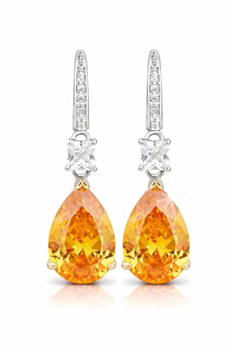 Boucles d'oreilles pendantes argent 925 femme zircone jaune mariage