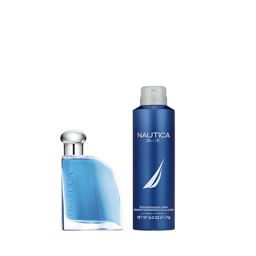Image of Nautica Blue Giftset 1.6 fl oz EDT + 5.9 oz Deodorizing Body Spray, Notes of Basil, Jasmine, and Cedarwood, Men's Fragrance, Long Lasting, Everyday Fragrance